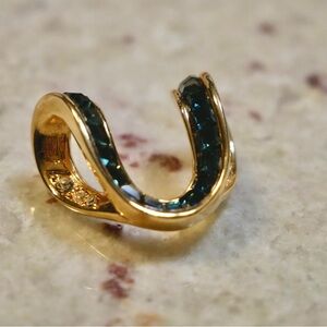 Nolan Miller Gold Tone Sapphire Blue and Clear Crystal Wave Slide Pendant